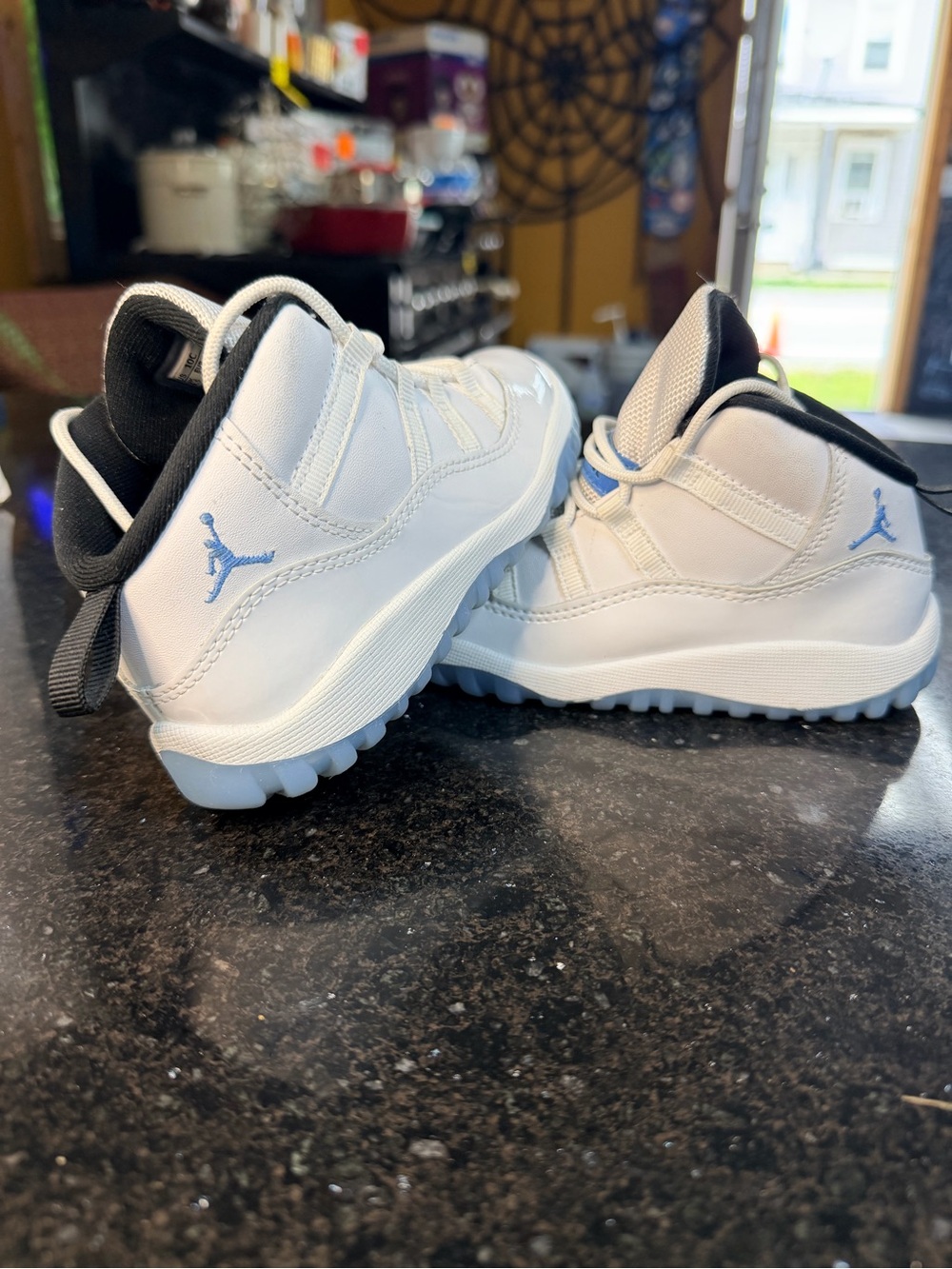 Jordan Kids White and Light Blue High-Top Sneakers